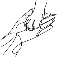 Hand holding pet paw in minimalist line art style  
