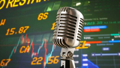 Retro microphone on financial data display