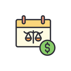 Legal Fee Schedule Icon Depicting Calendar With Justice Scale Symbol