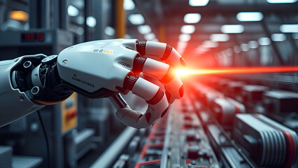 Close up portrait of Laser technology repairing robotic hand. JPEG, 4.1MB, 4800x2700px, 16x9in, 300p/i