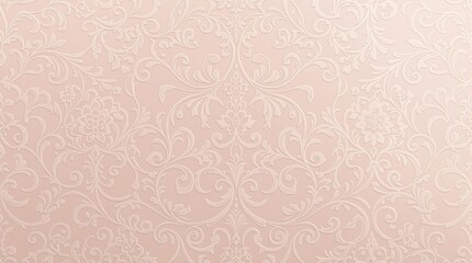 Soft, elegant, rose-colored floral wallpaper with intricate, raised, and decorative patterns