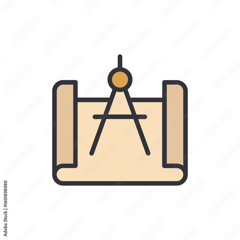 Poster schematic design and precise measurement on drafting paper icon