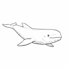 Fototapeta premium Detailed Black and White Sketch of a Beluga Whale Swimming Gracefully.