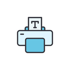 Stylized Printer Icon With Paper And Text Isolated On Transparency