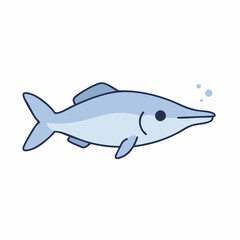 Fototapeta premium Light Blue Cartoon Fish with Extended Snout and Bubbles