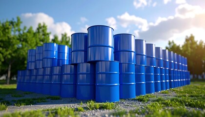 Blue Barrels Outdoor Storage Stock Photo - Sustainability