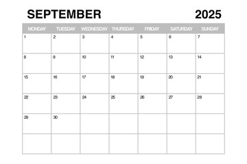 September 2025 Monthly Calendar Planner Template. 3d Rendering