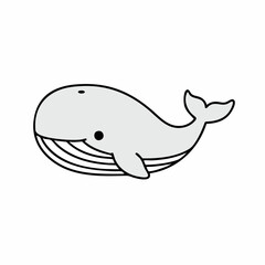 Fototapeta premium Adorable Cartoon Whale Illustration Grey Hues Simple Outline
