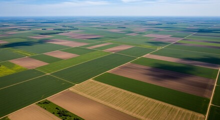 Obraz premium Aerial View of Farmland Fields, Agriculture, and Landscape.