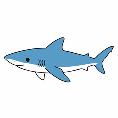 Naklejka premium Cartoon Shark with Blue Body and Simple Black Outlines.