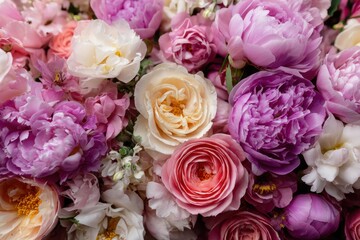 Detailed floral backdrop featuring roses and peonies