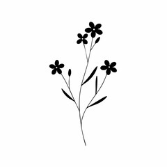 Simple Black Silhouette of a Delicate Floral Branch