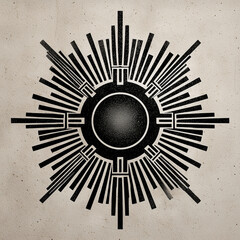Geometric sunburst design with central circle and radiating line patterns