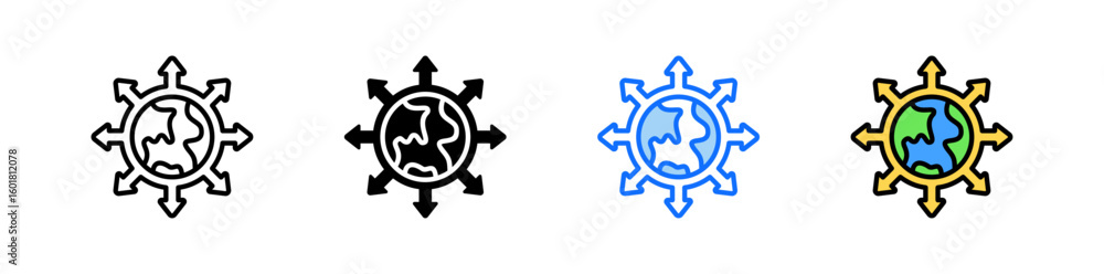Poster global expansion icon set multiple style collection