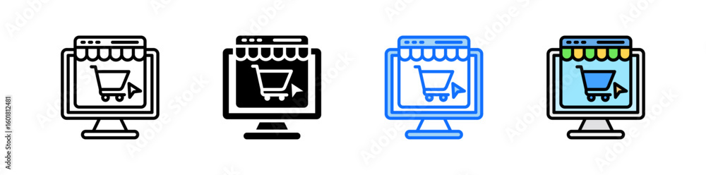 Poster e commerce icon set multiple style collection
