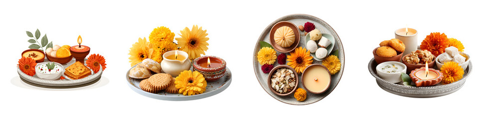 Diwali Celebration: Decorative Plates with Sweets and Flowers © NRD