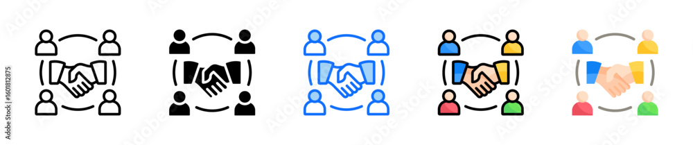 Poster community building icon set multiple style collection