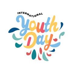 Colorful International Youth Day Logo Typography in Geometric Splash Style for banner and social media template