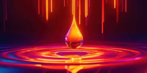 color, backgrounds, futuristic concept where glowing water droplets levitate against a neon background
