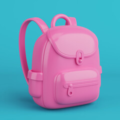 Education And Childhood Concept. Pink Cartoon Backpack Icon With Pockets And Zipper in Duotone...