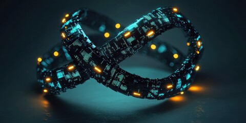 blue, pattern, film futuristic depiction of DNA strands intertwined with glowing AI circuits