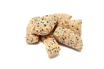 Phuket taro sesame puff pastry (Mor Lao), made from taro mixed with rice flour, sprinkled with sesame, isolated white background.