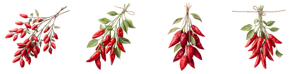 Watercolor Chilli Peppers Isolated on White Background