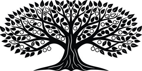 Obraz premium Stylized silhouette of a fruit bearing tree with detailed branches and leaves