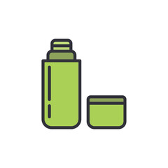 Stylized Green Thermos Flask For Beverage Isolated On Transparent