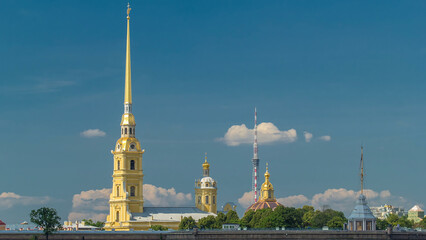 Peter and Paul Fortress across the Neva river timelapse hyperlapse, St. Petersburg, Russia