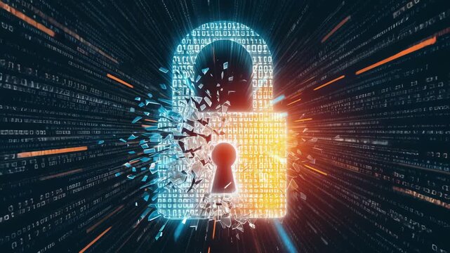Cyber Lock and Digital Security Breach with Exploding Particle Animation