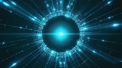 Futuristic Sci-Fi Energy Core Animation with Glowing Blue Light Beams - Powered by Adobe