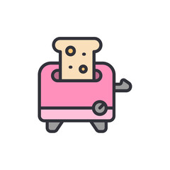 Stylized Pink Toaster With Slice Of Bread Icon On Transparent Surface