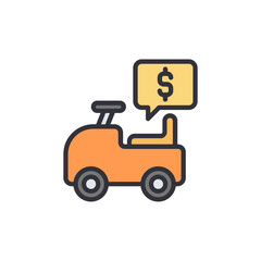 Orange Ride On Toy With Dollar Symbol In Chat Bubble Design