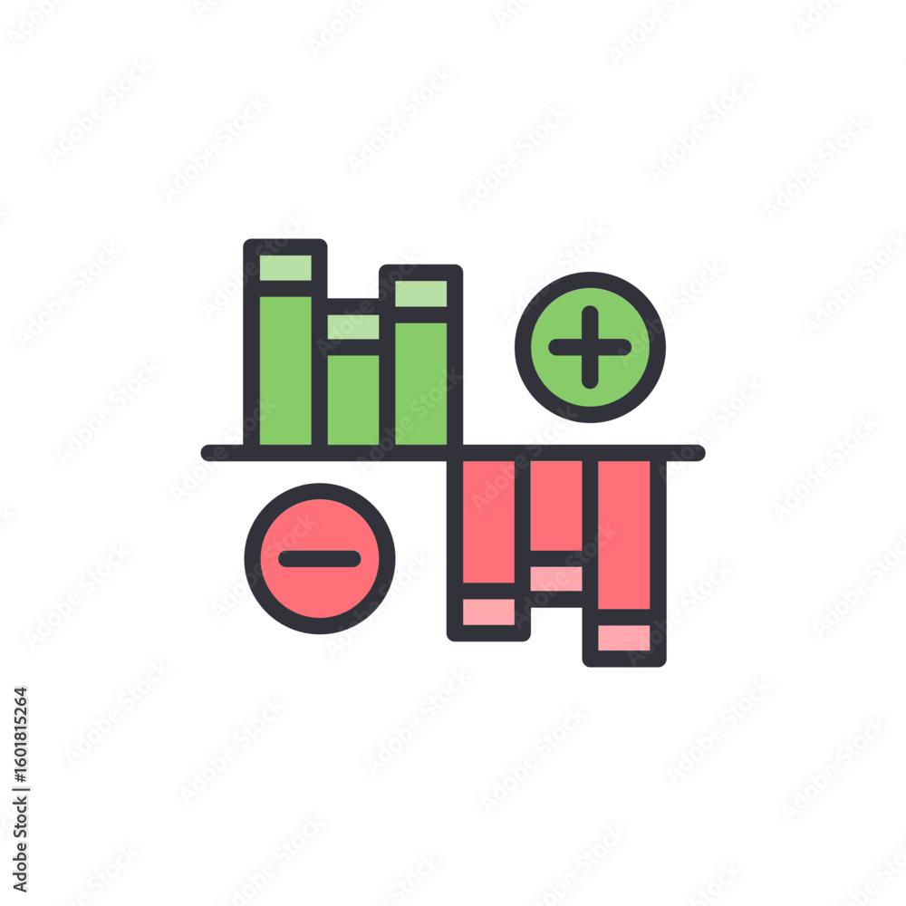 Aufkleber modern financial data representation with addition and subtraction symbols