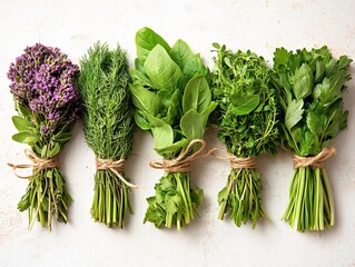 bunch of fresh herbs isolated on white