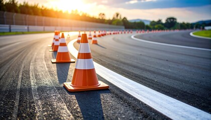 Racing track with orange cones