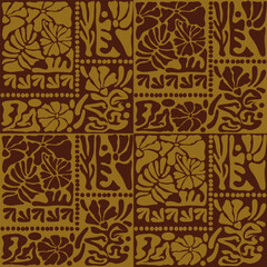 Tile textile pattern in boho tribal vibes with flowers and branches. Seamless matisse background