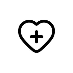 Obraz premium Heart icon with a plus symbol, representing health care, medical love, or wellness services.