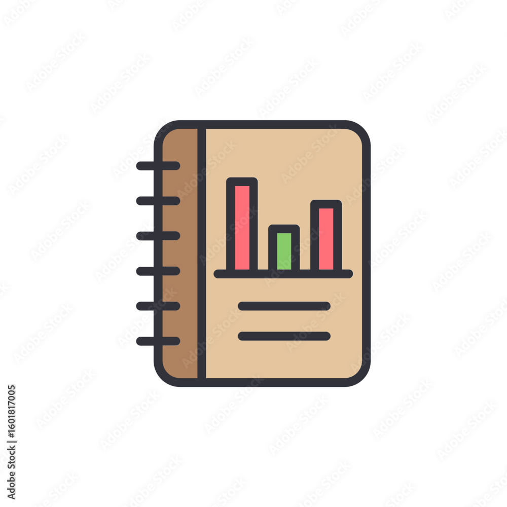 Poster business notebook with data analysis chart isolated on transparent