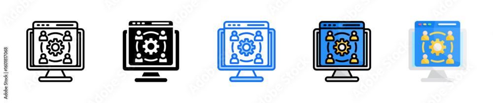 Poster remote collaboration icon set multiple style collection