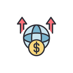 Global Finance Growth Illustration With Globe And Dollar Sign With Arrows