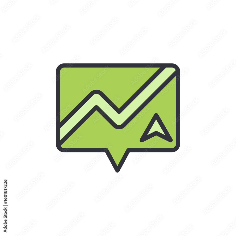 Poster green map pointer with location arrow and route line icon design