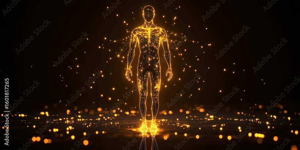 Aufkleber a futuristic human figure with glowing neural interfaces connected to an advanced ai network