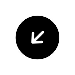 Diagonal down-left arrow icon inside solid black circle for navigation, direction, or user interface design.