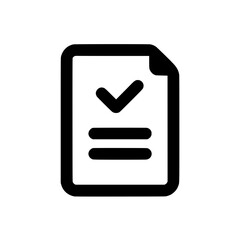 Minimal icon of a document with a checkmark, representing approved files, verification, reports, or certification.