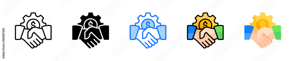 Poster handshake icon set multiple style collection