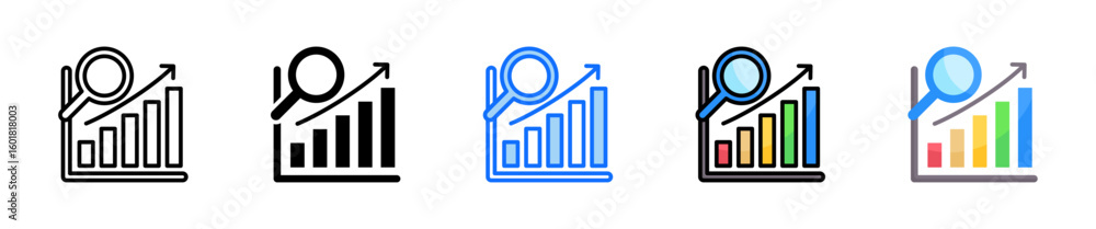 Poster analytical chart icon set multiple style collection