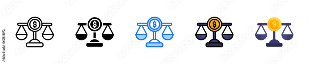 Poster balance scale icon set multiple style collection