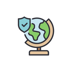 Protected World Globe With Shield Icon Symbol On Transparent Layer